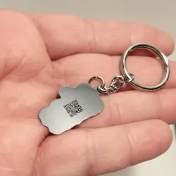 Nickel silver key ring with engraving of a children's painting, steel ring