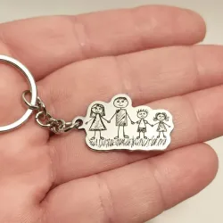 Μπρελόκ από ασήμι 925 με χάραξη παιδικής ζωγραφιάς, ατσάλινος κρίκος