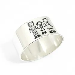 Silver 10mm ring with engraving of a children's painting