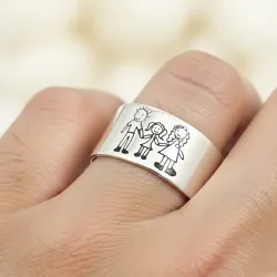 Silver 10mm ring with engraving of a children's painting