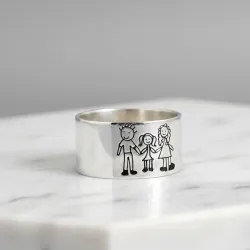 Silver 10mm ring with engraving of a children's painting