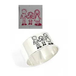 Silver 10mm ring with engraving of a children's painting