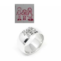 Silver 9mm curved ring with engraving of a children's painting