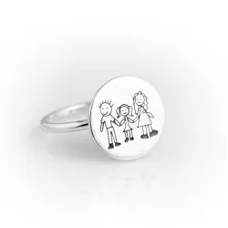 Silver ring with engraving of a children's painting