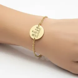 Silver gold plated bracelet with engraving of children's drawing, stainless steel chain