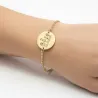 Silver gold plated bracelet with engraving of children's drawing, stainless steel chain