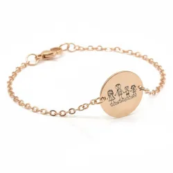 Silver rose gold plated bracelet with engraving of children's drawing, stainless steel chain
