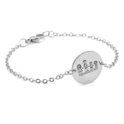 Silver platinum plated bracelet with engraving of children's drawing, stainless steel chain