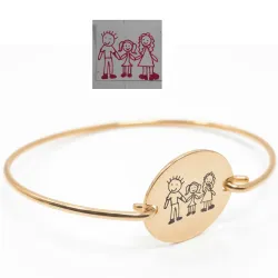 Silver Rose Gold Plated Bracelet Handcuff with Engraving of Children's Drawing