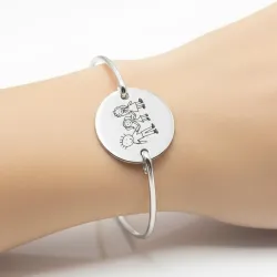 Silver platinum plated handcuff bracelet with engraving of a children's drawing