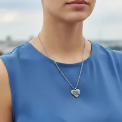 Nickel silver heart pendant with photo engraving, stainless steel chain