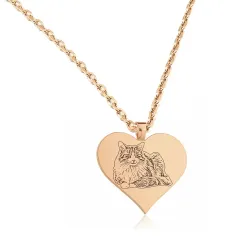 Silver rose gold plated heart pendant with photo engraving, stainless steel chain