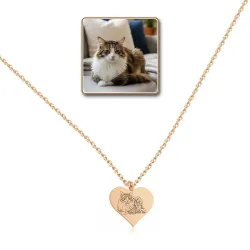 Silver rose gold plated heart pendant with photo engraving, stainless steel chain