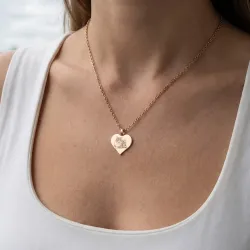 Silver rose gold plated heart pendant with photo engraving, stainless steel chain
