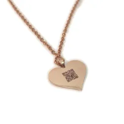 Silver rose gold plated heart pendant with photo engraving, stainless steel chain