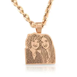 Silver rose gold plated pendant border with photo engraving, stainless steel chain + date on the back