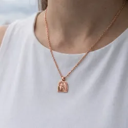 Silver rose gold plated pendant border with photo engraving, stainless steel chain + date on the back