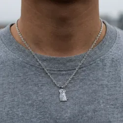 Nickel silver outline pendant with photo engraving, stainless steel chain + date on the back