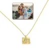 Silver gold plated rectangular pendant with photo engraving, stainless steel chain + date on the back