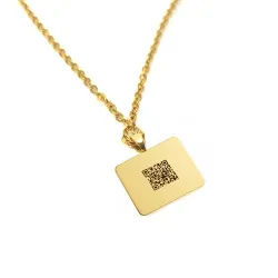 Silver gold plated rectangular pendant with photo engraving, stainless steel chain + date on the back