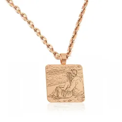 Silver rose gold plated rectangular pendant with photo engraving, stainless steel chain + date on the back