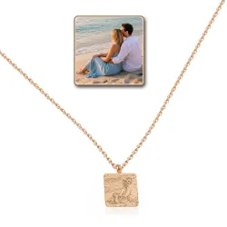 Silver rose gold plated rectangular pendant with photo engraving, stainless steel chain + date on the back