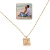 Silver rose gold plated rectangular pendant with photo engraving, stainless steel chain + date on the back