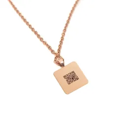 Silver rose gold plated rectangular pendant with photo engraving, stainless steel chain + date on the back