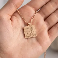 Silver rose gold plated rectangular pendant with photo engraving, stainless steel chain + date on the back