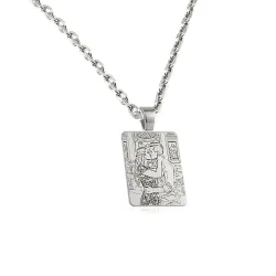Silver platinum plated rectangular pendant with photo engraving, stainless steel chain + date on the back