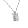 Silver platinum plated rectangular pendant with photo engraving, stainless steel chain + date on the back