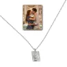 Silver platinum plated rectangular pendant with photo engraving, stainless steel chain + date on the back