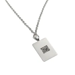Silver platinum plated rectangular pendant with photo engraving, stainless steel chain + date on the back