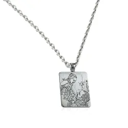 Nickel silver rectangle pendant with photo engraving, stainless steel chain + date on the back