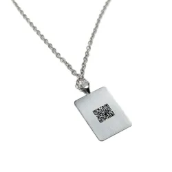 Nickel silver rectangle pendant with photo engraving, stainless steel chain + date on the back