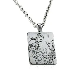 Nickel silver rectangle pendant with photo engraving, stainless steel chain + date on the back