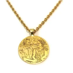 Silver gold plated pendant disc with photo engraving, stainless steel chain + date on the back