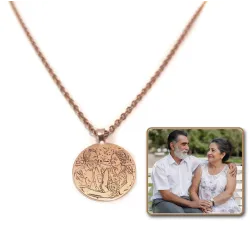 Silver rose gold plated pendant disc with photo engraving, stainless steel chain + date on the back