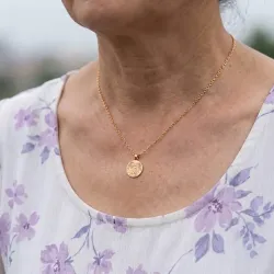 Silver rose gold plated pendant disc with photo engraving, stainless steel chain + date on the back