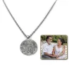 Nickel silver disc pendant with photo engraving, stainless steel chain + date on the back