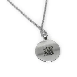 Nickel silver disc pendant with photo engraving, stainless steel chain + date on the back