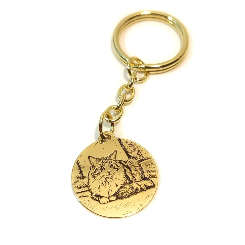 Key ring with photo engraving on brass disc, steel ring
