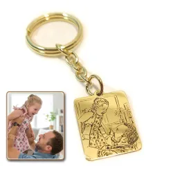 Key ring with photo engraving on brass tag, steel ring