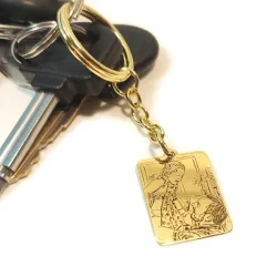 Key ring with photo engraving on brass tag, steel ring