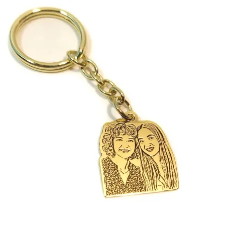 Brass key ring with photo engraving, steel ring