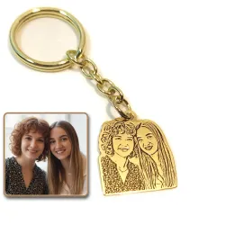 Brass key ring with photo engraving, steel ring