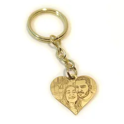 Key ring with photo engraving on brass heart, steel ring