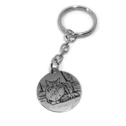 Key ring with photo engraving on tray made of nickel silver, steel ring