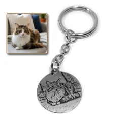 Key ring with photo engraving on tray made of nickel silver, steel ring