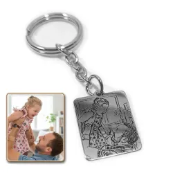 Μπρελόκ  με χάραξη φωτογραφίας σε πλακέτα από αρζαντό, ατσάλινος κρίκος